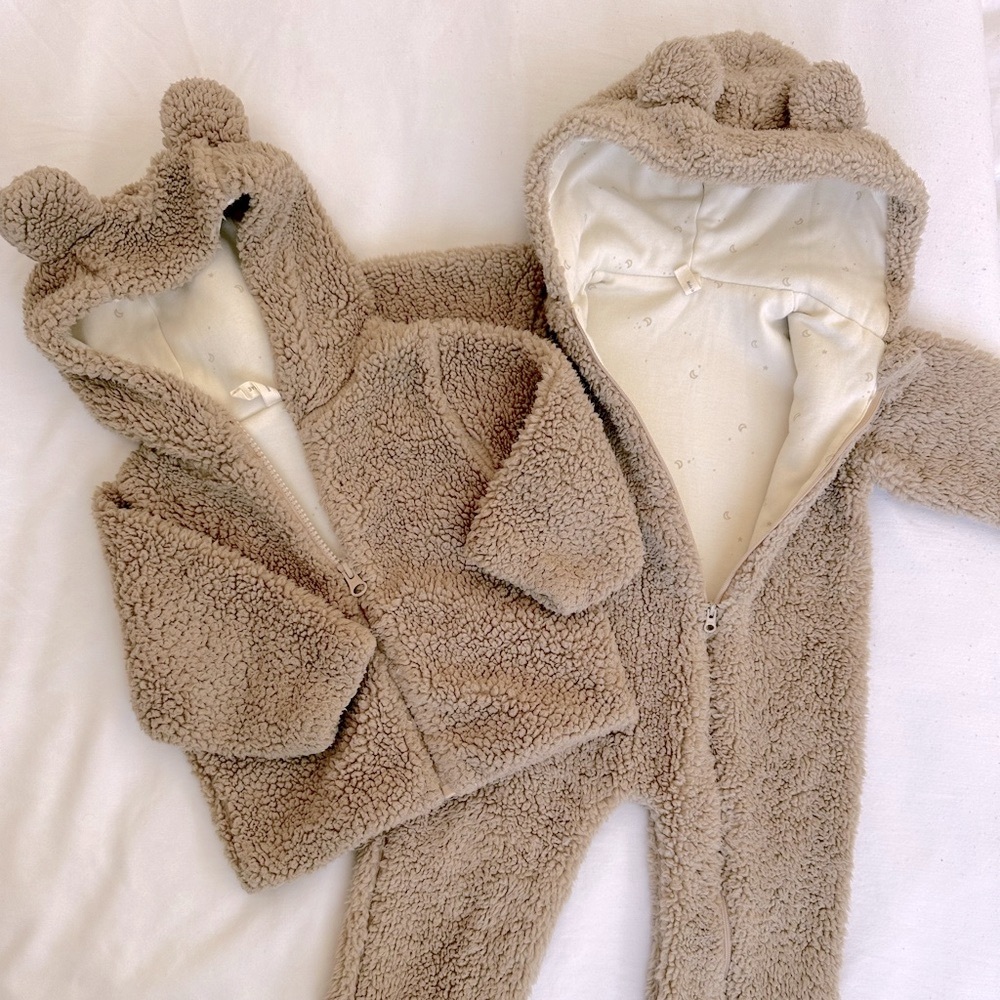 Quincy Mae Teddy Bear set Jumpsuit + sweater with hoodie
